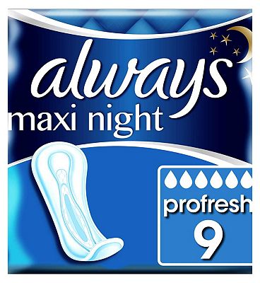 Always Maxi Profresh Night Sanitary Towels Without Wings 9 Pads