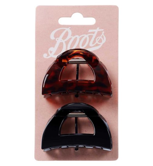 Boots Small Crescent Jaw Clips Tort/Black x2