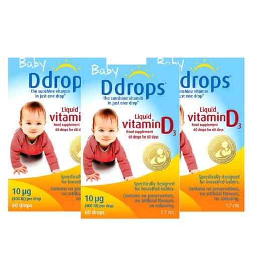 Baby Ddrops Liquid Vitamin D3 10 µg 60 Drops 1.7ml;Baby Ddrops Liquid Vitamin D3 x 3 Bundle;Baby Ddrops Vitamin D 10ug 1.7ml