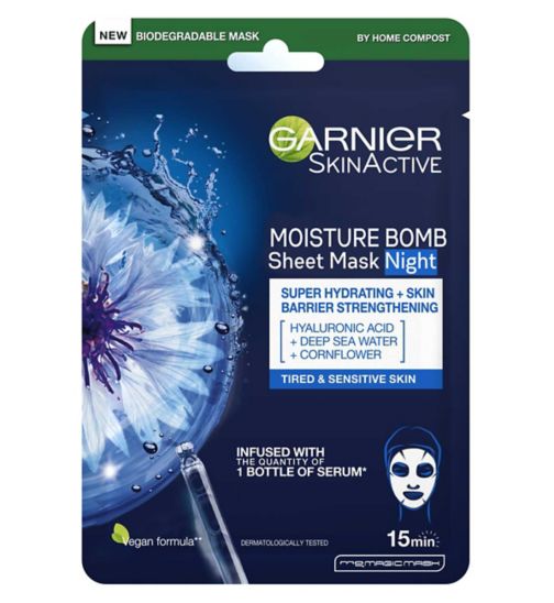 Garnier Moisture Bomb Night-Time Deep Sea Water and Hyaluronic Acid Sheet Mask 28g
