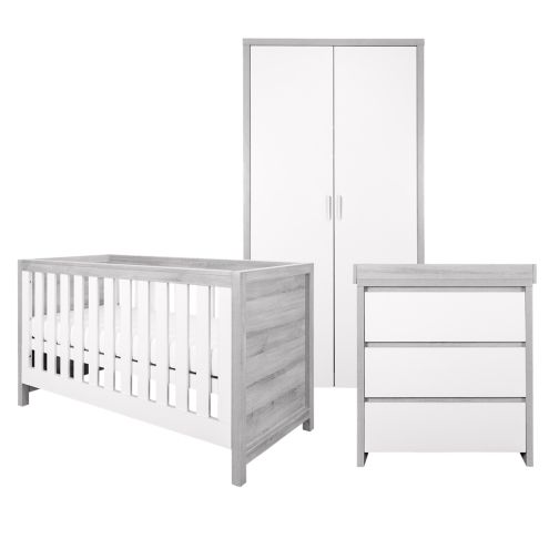 Tutti Bambini Modena 3 Piece Room Set (Cot Bed, Changer, Wardrobe) - White/Grey