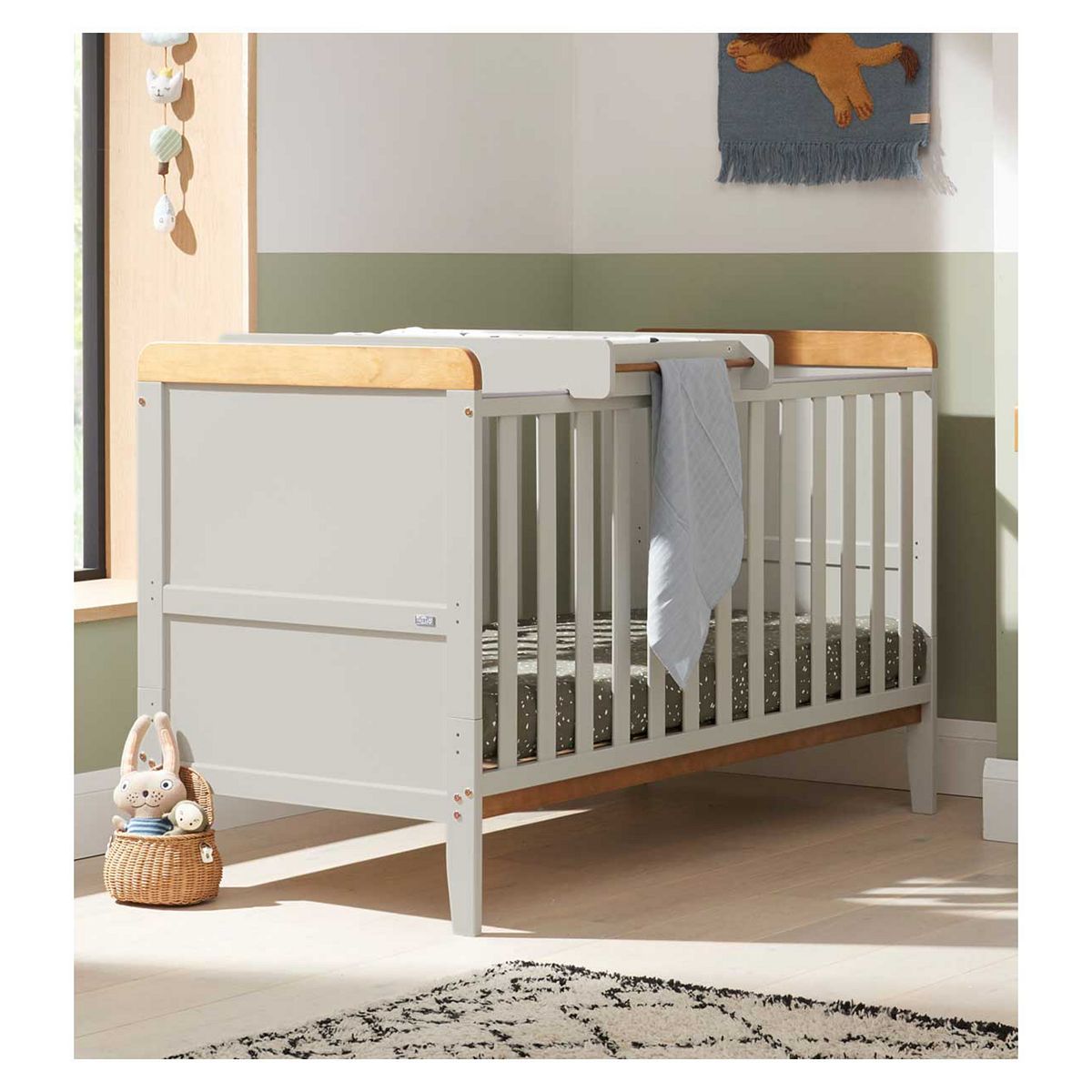Tutti Bambini Rio Cot Bed With Top Changer & Mattress - Dove Grey/Oak