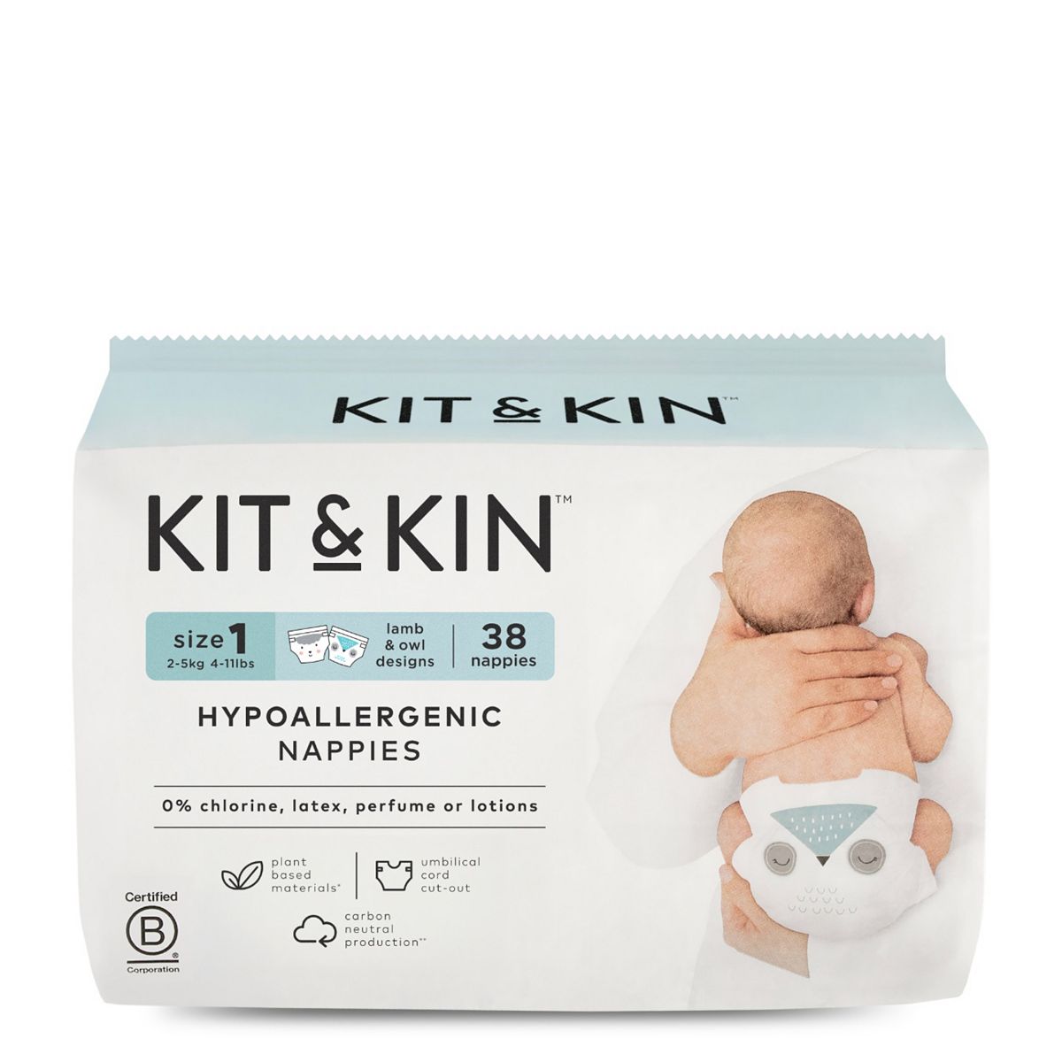 Kit & Kin Size 1 Hypoallergenic Nappies 38 Pack