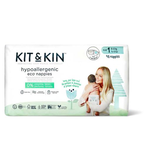 Kit & Kin Eco Nappies Size 1, 38 pack, 2-5kg/4-11lbs
