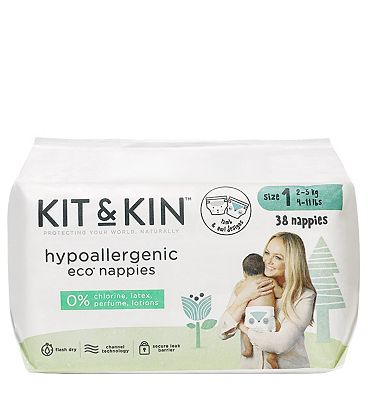 Kit & Kin Eco Nappies Size 1, 38 pack, 2-5kg/4-11lbs