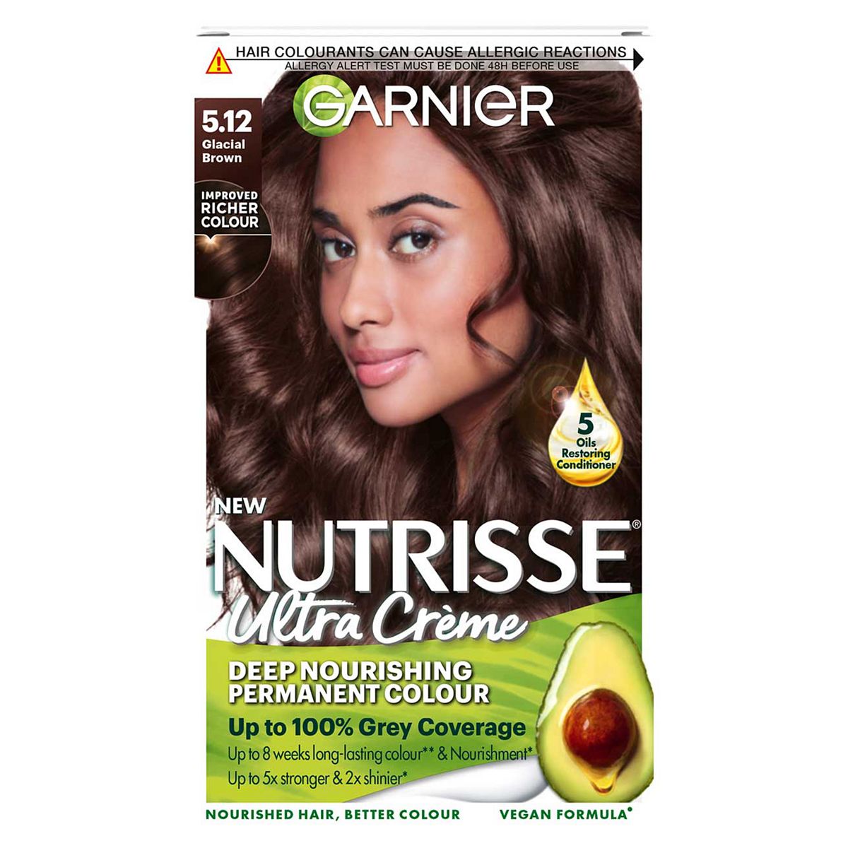 Garnier Nutrisse Ultra Crème Dye, Vegan, 5.12 Glacial Brown