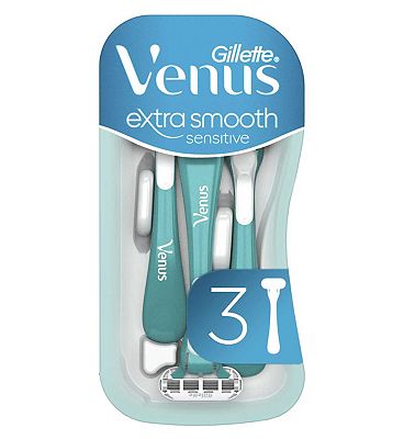 Gillette Venus Razors, Extra Smooth Sensitive 5 Blade Disposable Women's Razors, 3 Pack