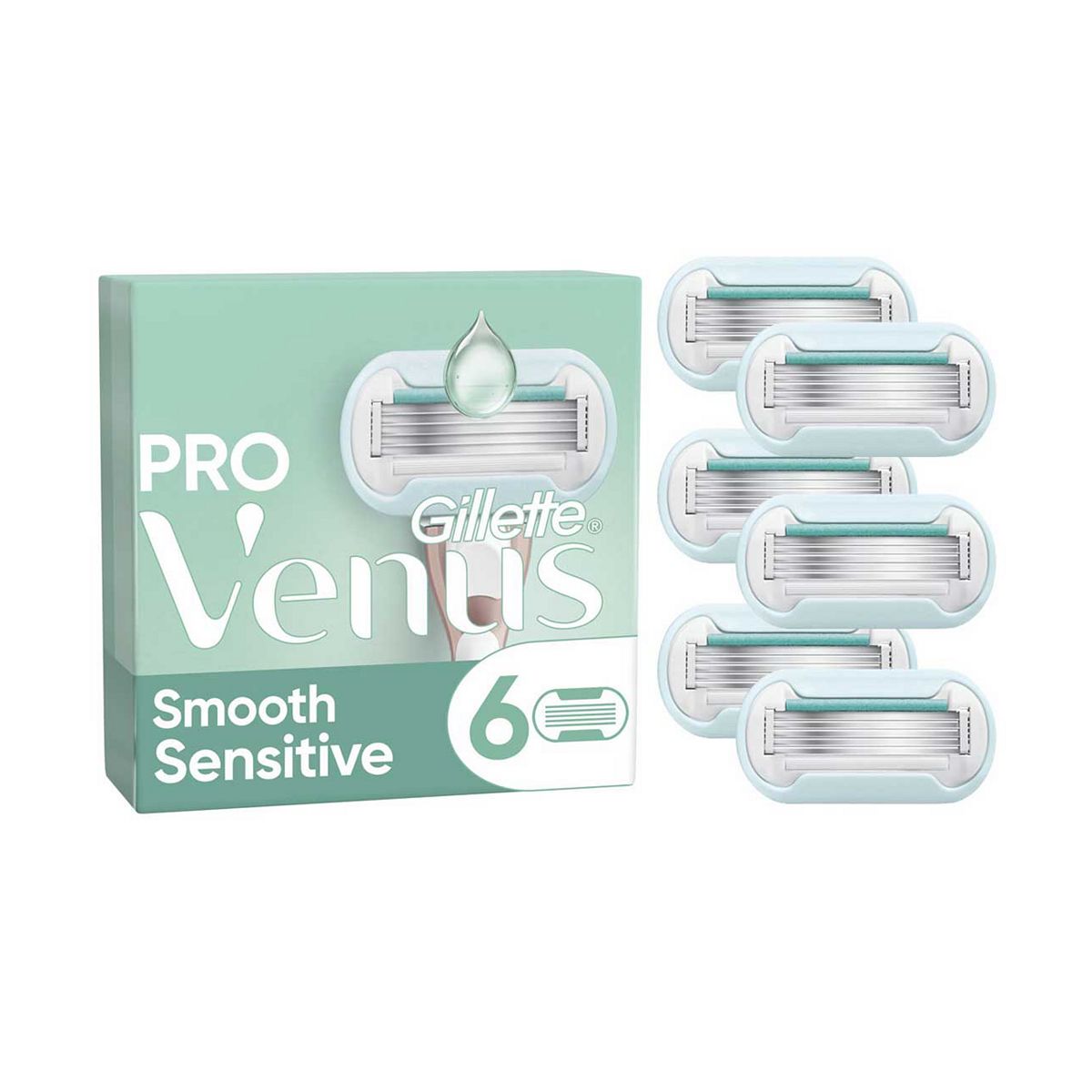 Gillette Venus Razor Blades, Pro Smooth Sensitive 5 Blade Women's Blades X6