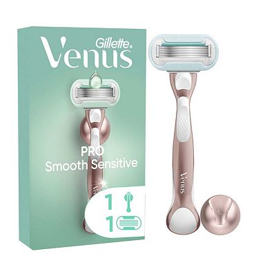 Gillette Venus Razor, PRO Smooth Sensitive 5 Blade RoseGold Women's Razor + Shower Hook