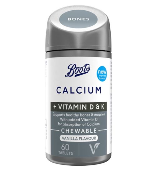 Boots Calcium + Vitamins D & K Chewable, 60 Tablets (1 month supply)
