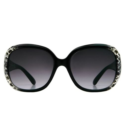 Boots Ladies Sunglasses - Black Frame with Metallic Animal Print Detail