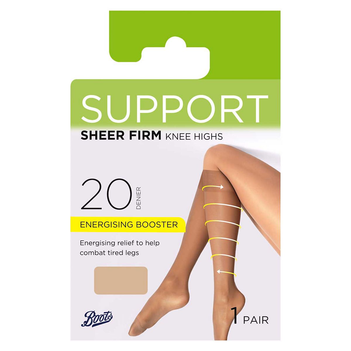 Boots 20 Denier Firm Support Knee Highs 1 Pair Pack Natural Tan