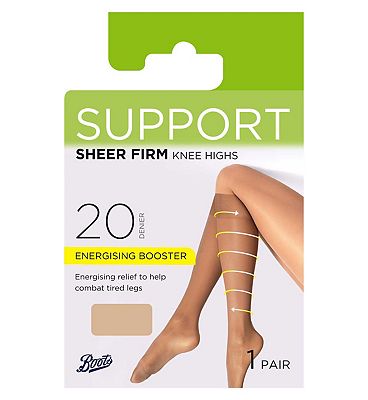 Boots 20 Denier Firm Support Knee Highs 1 pair pack Natural Tan One Size