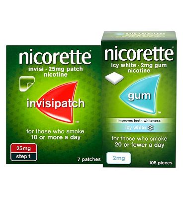 Nicorette Starter Bundle: Nicorette Invisi 25mg Patch 7s & Icy White 2mg Gum 105 Pieces
