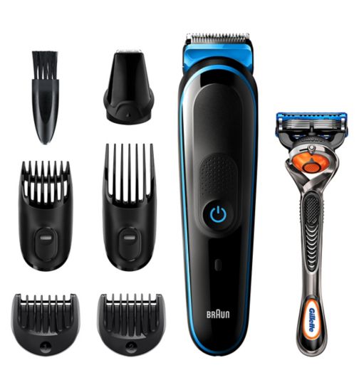Braun 7-in-1 MGK3245 Men Beard Trimmer, Face Trimmer & Hair Clipper, Black/Blue