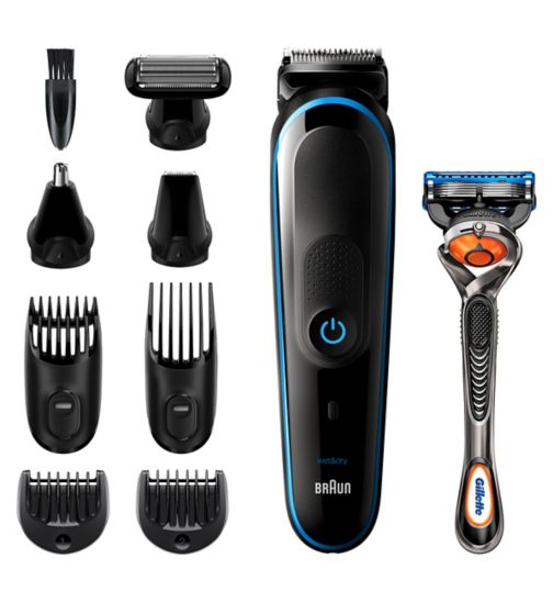 Braun 9-in-1 MGK5280 Men Beard Trimmer, Body Grooming Kit & Hair Clipper, Black/Blue