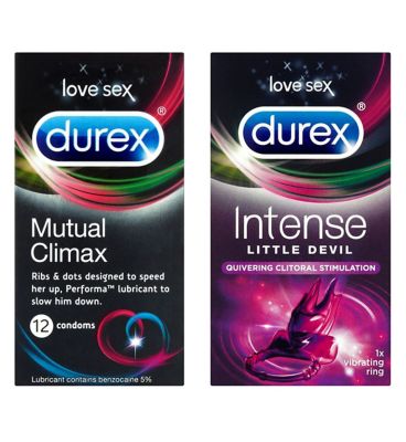 Durex Intense Little Devil Vibrating Ring;Durex Intense Little Devil Vibrating Ring;Durex Little Devil and Condoms Bundle;Durex Mutual Climax Condoms - 12 Pack;Durex Mutual Climax Condoms - 12 Pack