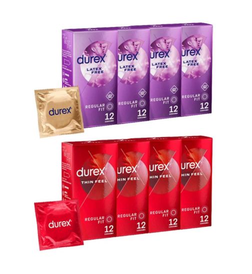 Durex Latex Free Condoms - 12 Pack;Durex Latex Free Condoms 12s;Durex Thin Feel Condoms - 12 Pack;Durex Thin Feel Condoms 12s;Durex Thin Feel and Latex Free Mixed Condoms Bundle (8 x 12 pack)