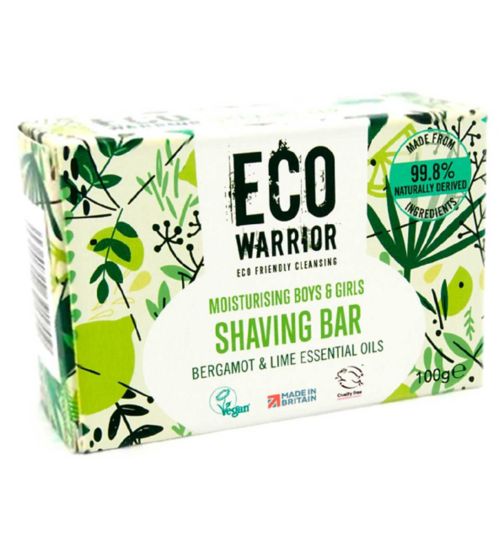 Eco Warrior Moisturising Boys & Girls Shaving Bar - Bergamot & Lime Essential Oils 100g