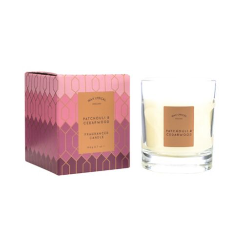 Wax Lyrical Geometric Candle Wax Filled Glass Patchouli And Sandalwood 190g