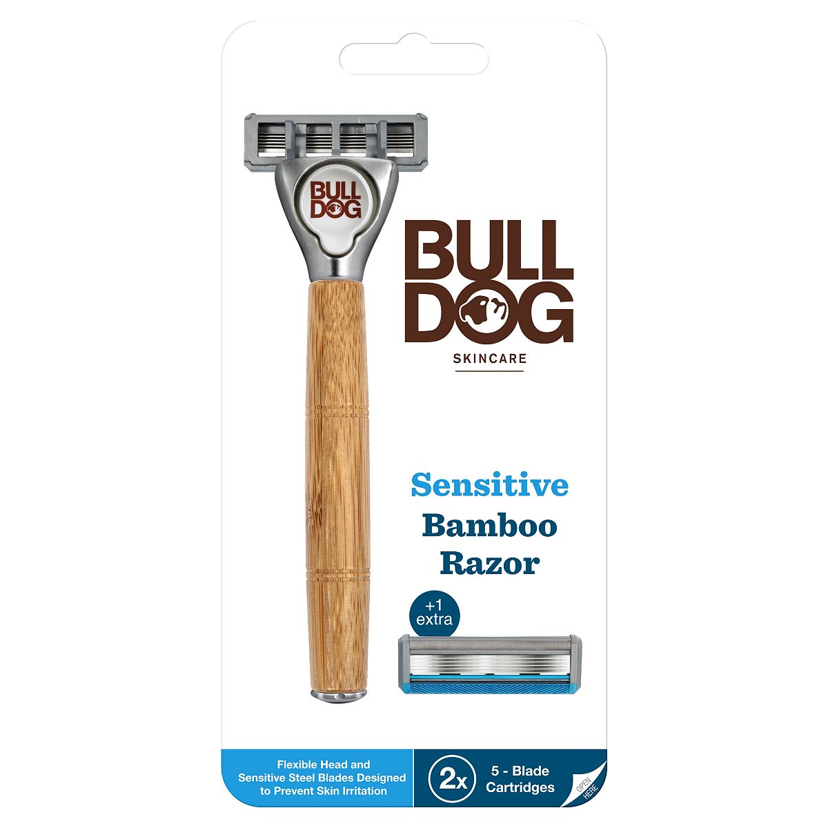 Bulldog Skincare Sensitive Bamboo Razor For Men, Men's Handle + 2 Blade Refills