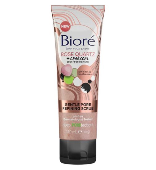 Bioré Rose Quartz & Charcoal Gentle Pore Refining Face Scrub 110ml for Oily Skin