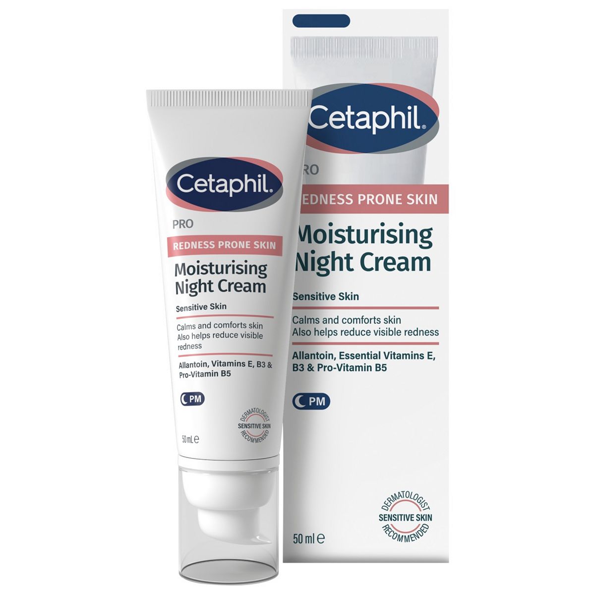 Cetaphil Pro Redness Prone Skin Moisturising Night Cream, 24 Hour Moisturisation 50ml