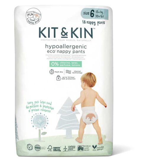 Kit & Kin Size 6, 18 Eco Nappy Pants, 15kg+