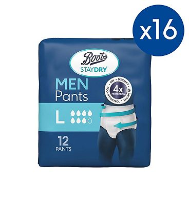 Boots Staydry Pants Men Large - 192 pants (16 Pack Bundle)