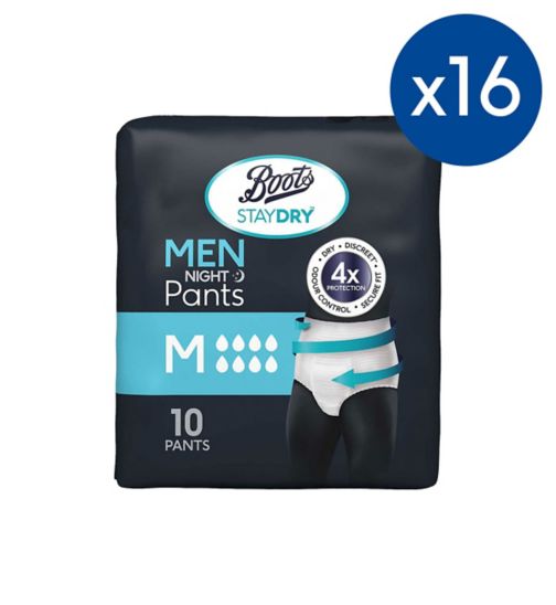 Boots Staydry Men Night Pants Medium - 160 pants (16 Pack Bundle);Boots Staydry Men's Night Pants Medium - 10 Pants;Boots Staydry mens night pants M 10s