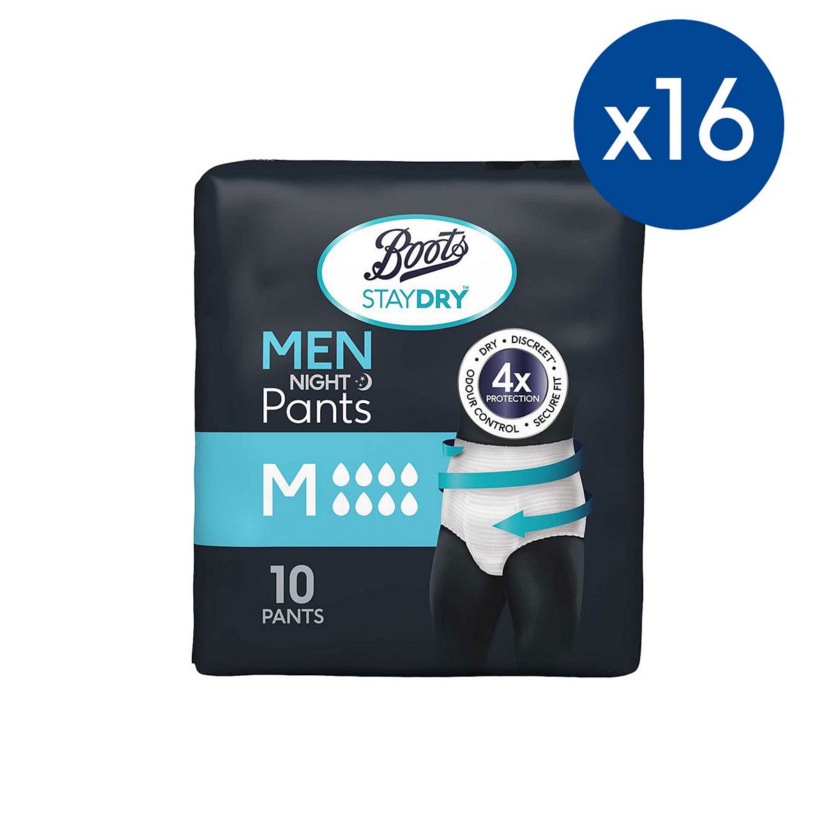 Staydry Boots Men Night Pants Medium - 160 (16 Pack Bundle)