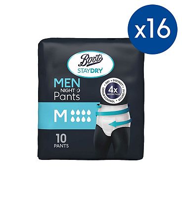Boots Staydry Men Night Pants Medium - 160 pants (16 Pack Bundle)