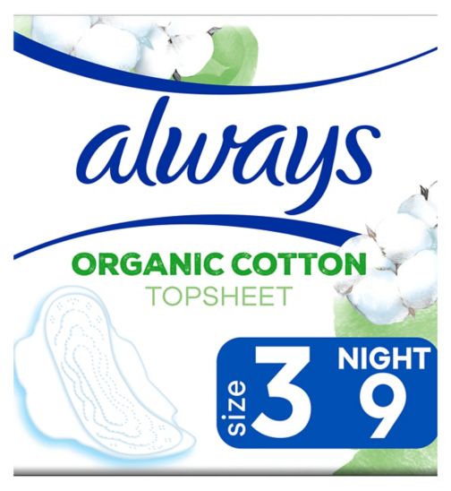 Always Organic Cotton Protection Ultra Night (Size 3) Sanitary Towels Wings 9 Pads