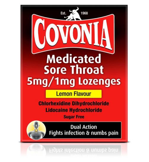 Covonia Medicated Sore Throat 5mg/1mg Lozenges Lemon Flavour 36s