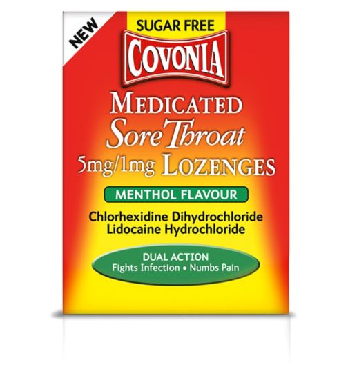 Covonia Medicated Sore Throat 5mg/1mg Lozenges Menthol Flavour 36s