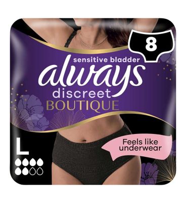Always Discreet Boutique Underwear Incontinence Pants Plus Large Black