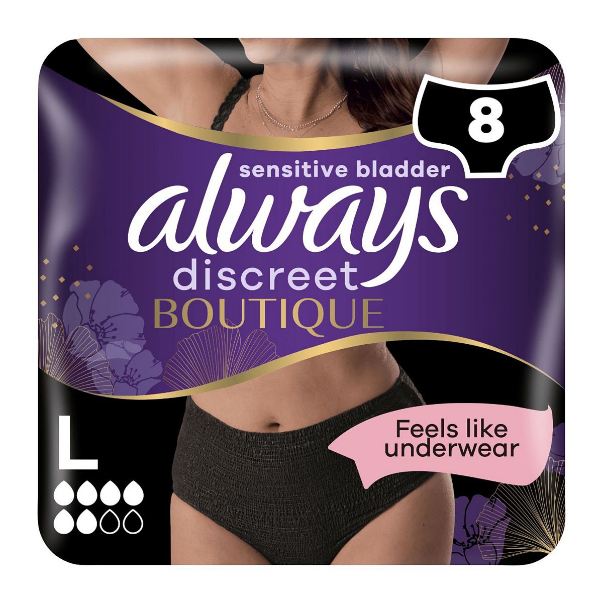Always Discreet Boutique Underwear Incontinence Pants Plus Large Black X8