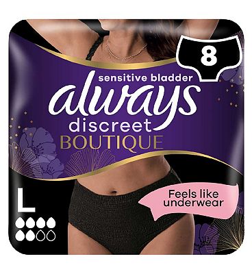 Always Discreet Boutique Underwear Incontinence Pants Plus Large Black x8 -  Boots