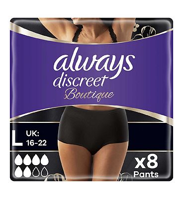 Always Discreet Boutique Underwear Incontinence Pants Plus Large Black x8