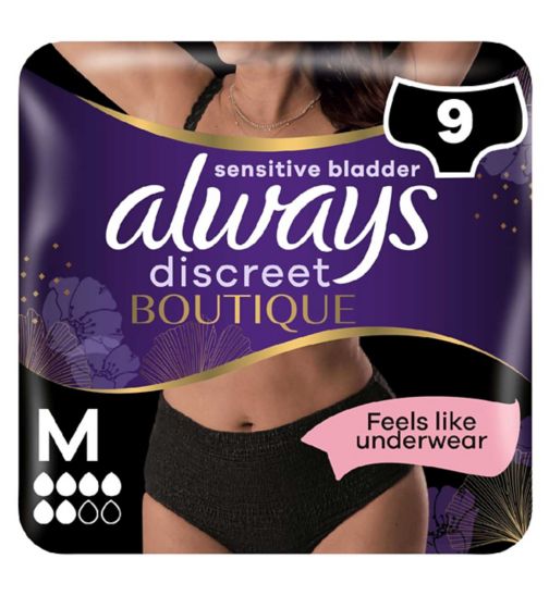 Always Discreet Boutique Incontinence Underwear, Maximum Protection, S/m,  Black, 12 Ct 