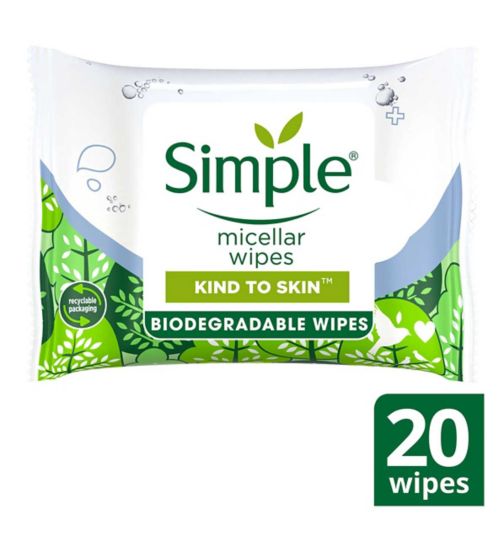 Simple Water Boost Biodegradable Facial Wipes Hydrating 20 wipes