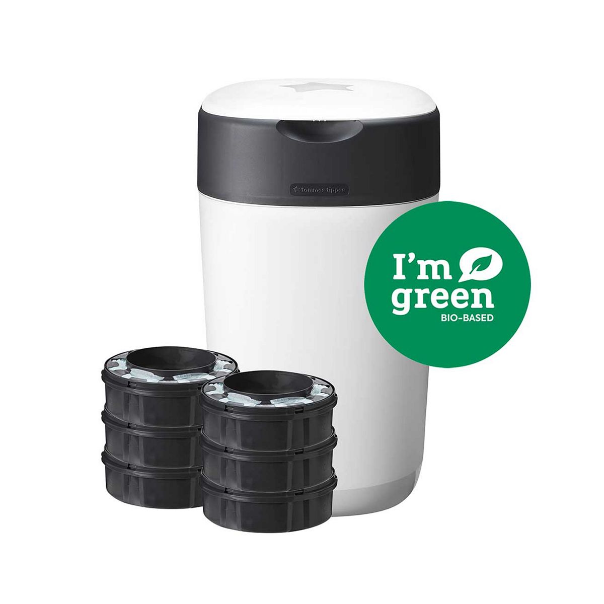 Tommee Tippee Twist And Click Advanced Nappy Bin Starter Set, Eco-Friendlier System With 6X Refill Cassettes White