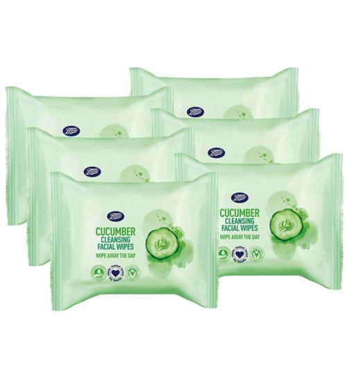 Boots Bio cleans wipes cucumber 25s;Boots Biodegradable Cucumber Cleansing Wipes 25s;Boots Cucumber Cleansing Facial Wipes Bundle