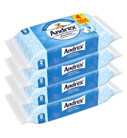 Andrex Classic Clean Washlets - 160 Wipes - 4 Pack Bundle;Andrex Classic Clean Washlets - 40 Flushable Wipes;Andrex Classic Clean Washlets Flushable Wipes 40s