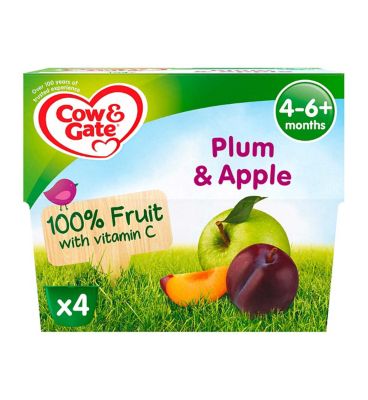 Cow & Gate Apple & Plum Fruit Puree Pots 4-6+ Months 4x100g