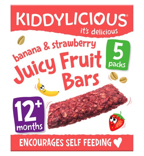 Kiddylicious Juicy Fruit Bars, Banana & Strawberry, kids snack, 12 months+, multipack, 5x20g