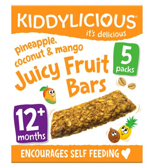 Kiddylicious Juicy Fruit Bars, Pineapple Coconut & Mango, kids snack, 12 months+, multipack, 5x20g