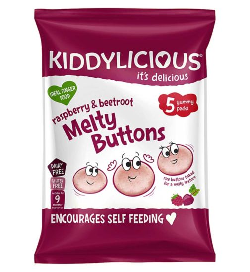 Kiddylicious Raspberry & Beetroot Melty Buttons Baby Snack 9 months+ 5x 6g