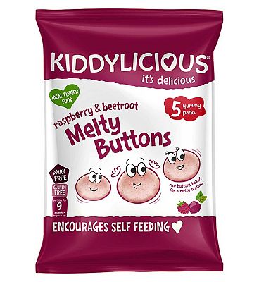 Kiddylicious Raspberry & Beetroot Melty Buttons Baby Snack 9 months+ 5x 6g