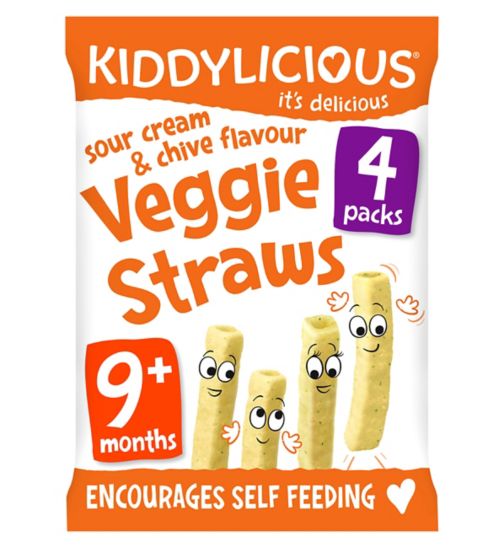 Kiddylicious Veggie Straws, sour cream & chive, baby snack, 9months+, multipack, 4x12g